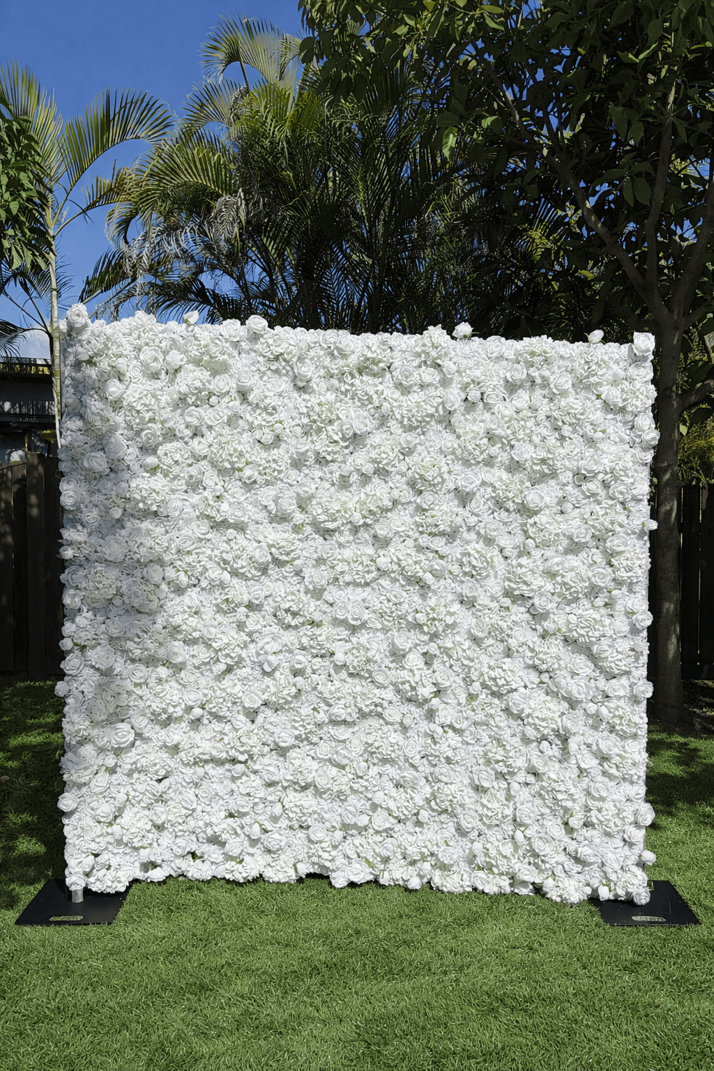 White flower wall rental in Miami for elegant event backdrops
