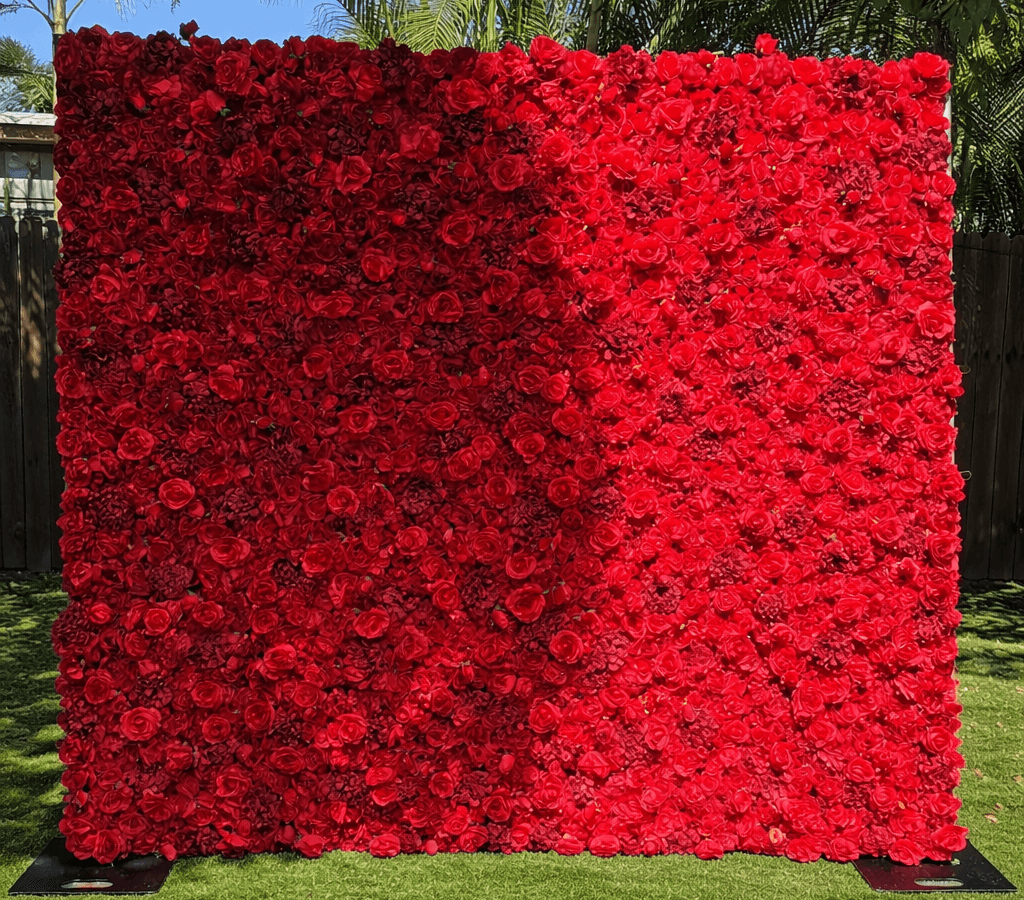 Red Flower Wall Red flower wall rental in Miami for luxury event backdrops